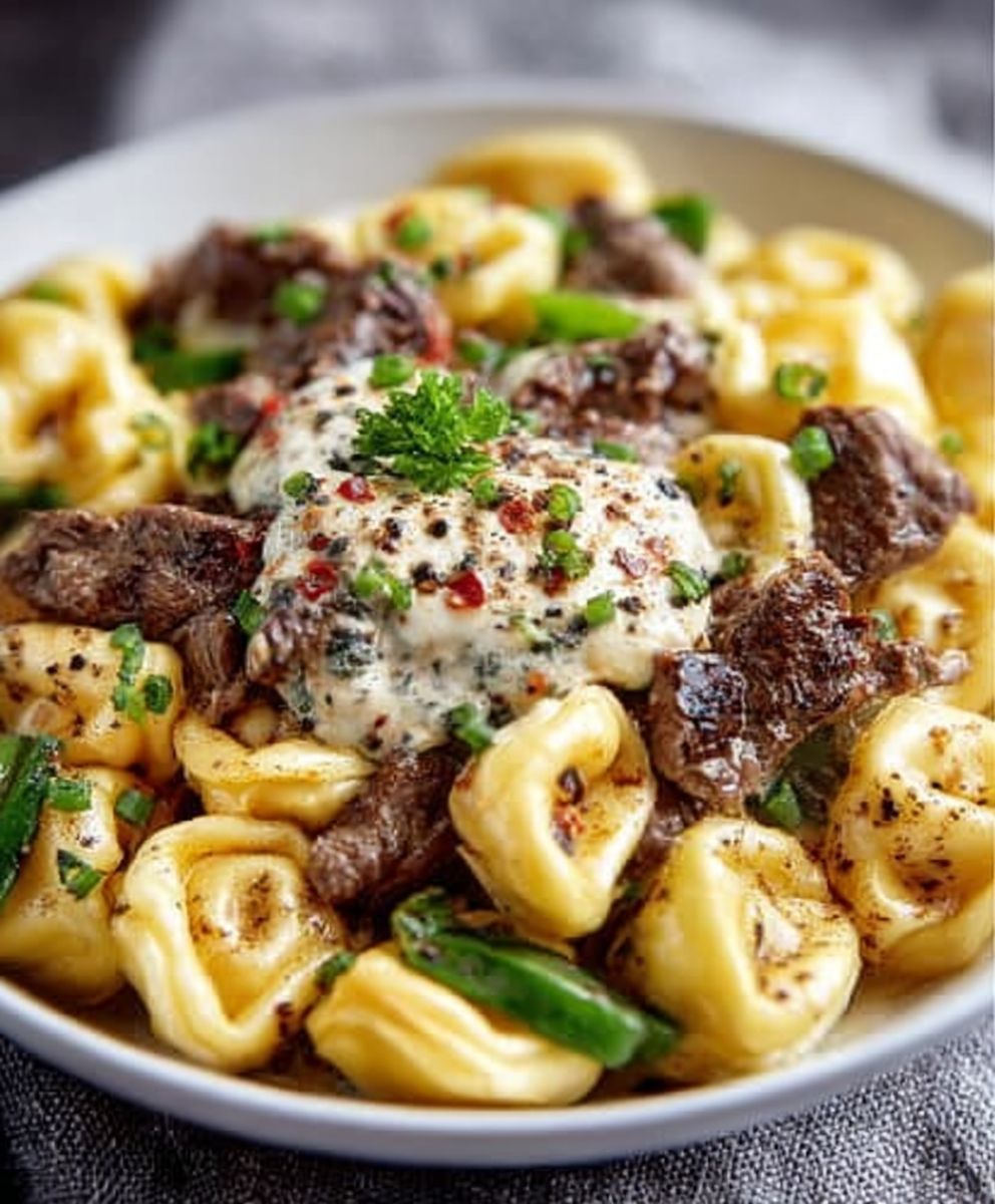 Garlic Steak Tortellini Dish