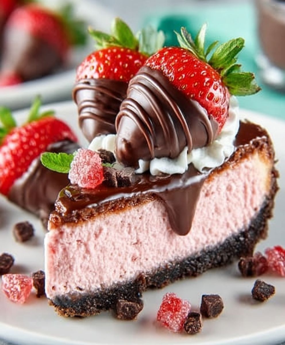 Chocolate Covered Strawberry Cheesecake | Rich Chocolate Strawberry Dessert image 2