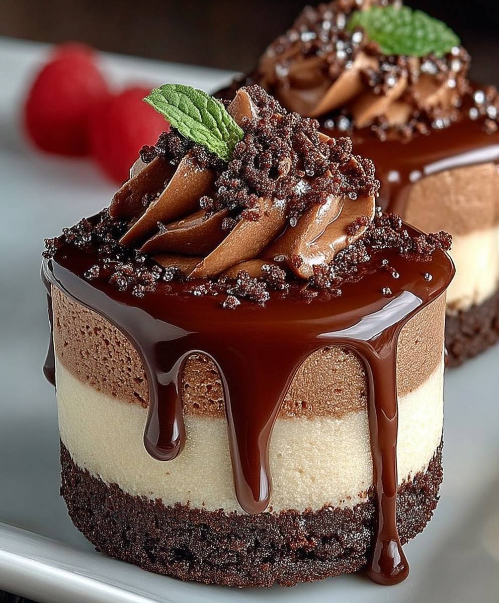 Mini Triple Chocolate Mousse Cakes | Rich Decadent Layered Dessert image 2