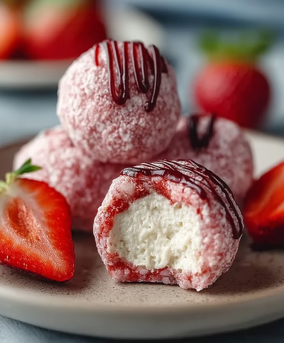 No Bake Strawberry Cheesecake Protein Balls | Easy Healthy Dessert Snack image 2